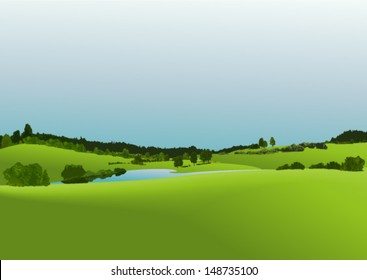 Rural Landscape Green Fields Stock Vector (Royalty Free) 148735100 ...