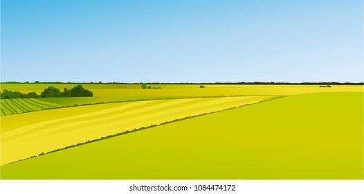 Rural landscape with green hills