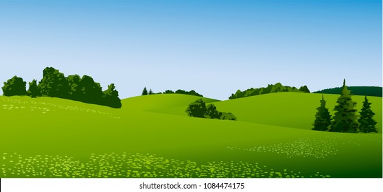 Rural landscape with green hills