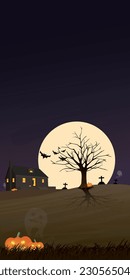 Rural landscape Halloween night vector illusrtration have blank space for wording advertisement and the dark sky.