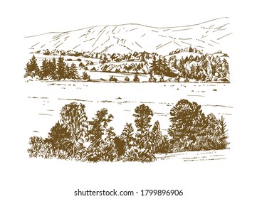 Rural landscape. Hand drawn set.