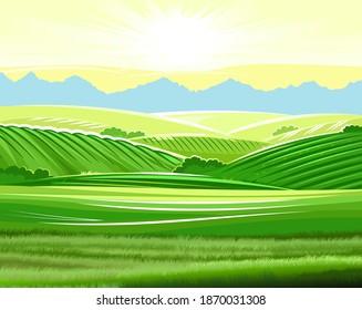 Vector Abstract Green Landscape Yellow Fields Stock Vector (Royalty ...