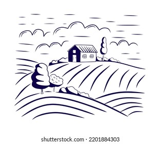 Rural landscape hills vector illustration