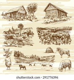 paisaje rural y casas - colección artesanal