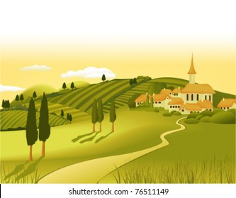 Rural Landscape With Little Town