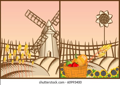 Rural landscape and mill and crop