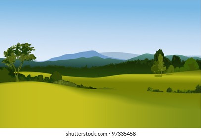 Rural landscape with mountains