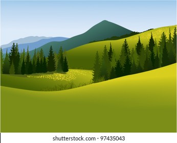 Rural landscape with mountains