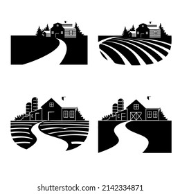 Rural landscape panoramic format with a farm icons vector.