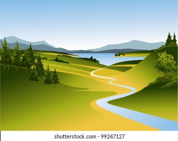 Rural landscape with river