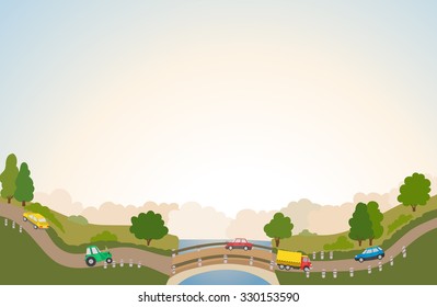 rural landscape with road and cars