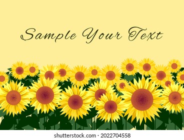 Rural landscape with sunflower field. Handmade drawing vector illustration.