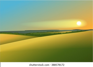 Rural landscape with sunset