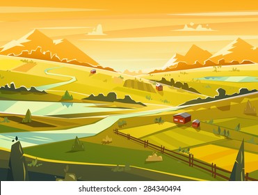 Rural landscape. Vector design illustration for web design development, natural landscape graphics.