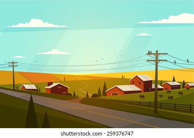 Rural landscape. Vector illustration. 