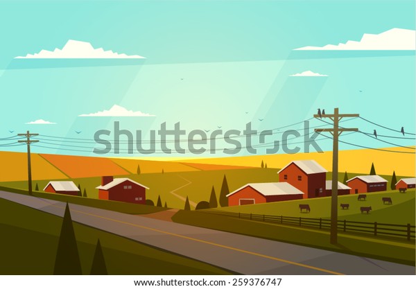 田舎の風景 ベクターイラスト のベクター画像素材 ロイヤリティフリー