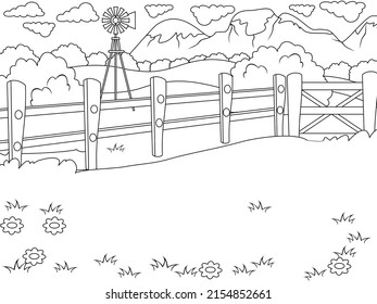 Paisaje rural. Vector, página para niños imprimibles libro de colorear.