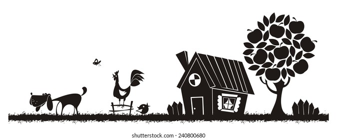 Rural landscape. Vector silhouette. 