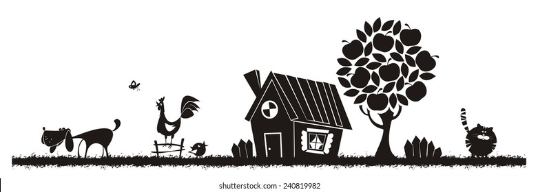 Rural landscape. Vector silhouette.