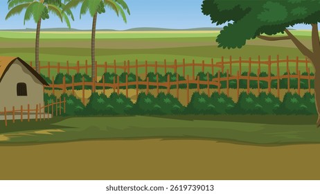 Rural landscape with vineyard and houses.Rural indian Road landscape 
