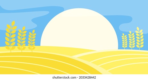 Rural landscape wheat field sun harvest