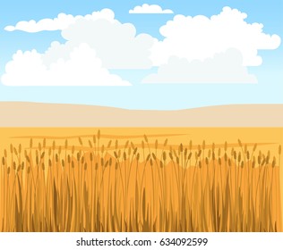 Rural landscape with wheat field. Vector illustration