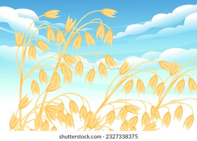 Paisaje rural con campos de trigo y con cielo azul claro en ilustración vectorial de fondo