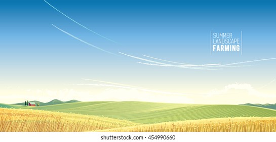 Rural landscape with wheat and house, is created for use as a background image.