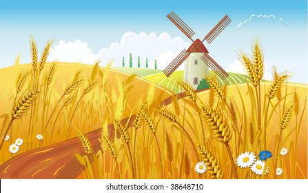 Rural landscape with windmill