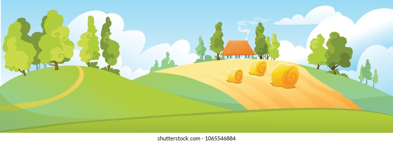 Rural landscapes with fields, trees and house