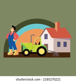 rural man and tractor, label
