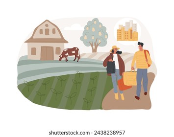 Rural migration isolated concept vector illustration. Rural-urban migration flows, people movement, agriculture development, population growth, moving to city, urbanization vector concept.