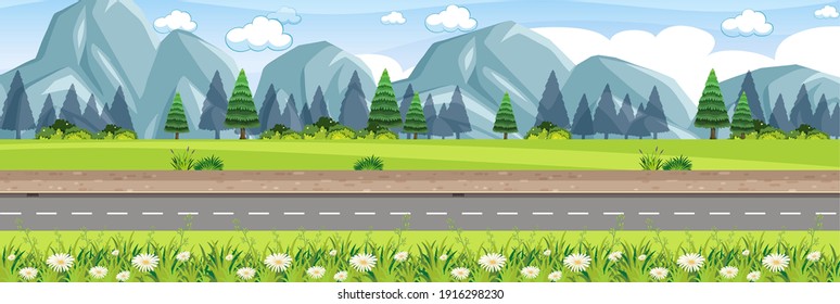 Rural nature road scene  illustration