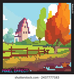 rural nature view in 8 bit pixel style