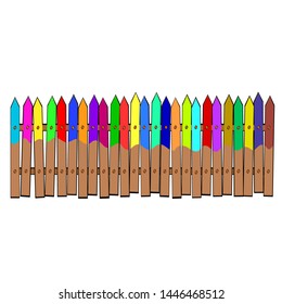 Rural painted wooden fences, pickets vector. Brown silhouettes fence for garden illustration