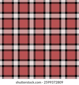 Rural plaid fabric check, wedding vector pattern textile. Pastel tartan background texture seamless in red and black colors palette.