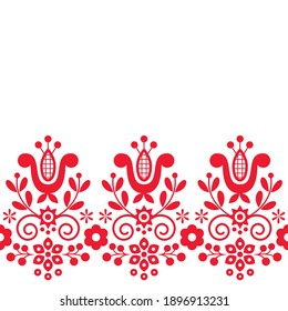 Rural Polish traditional vector greeting card pattern, floral decorative folk art embroidery Lachy Sadeckie. Retro ornament from Nowy Sacz, Poland
	
	