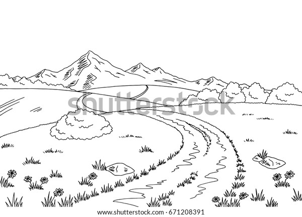 Rural Road Graphic Black White Landscape Stock Vector (Royalty Free ...