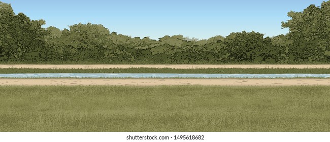 Rural Roadside View by the River [Vector]