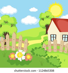 Rural rustic landscape. Vector illustration