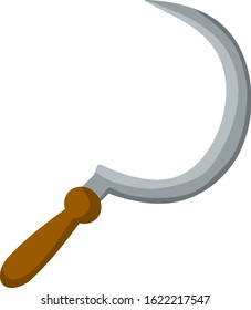 Rural sickle. Sharp blade. Cartoon flat illustration. Rustic subject. Autumn harvest