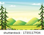 Rural summer landscape with moutains. Vector illustration with separate layers.