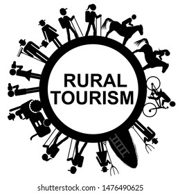 Rural tourism round frame with tourists