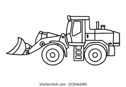 Rural Tractor Car - Agricultural transport, Heavy agricultural machinery. Kids activity coloring book page. Flat cartoon style outline Icon Vector illustration.