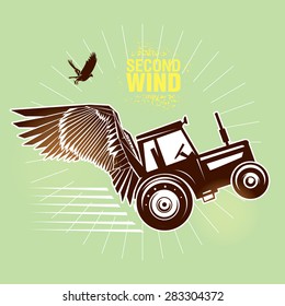 Tractor rural.  Ilustración vectorial creada en el tema "Segundo viento"