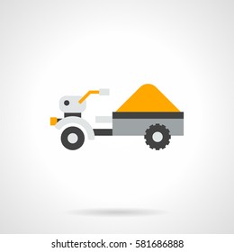 Rural trailer loaded with yellow grain crops. Flat style icon