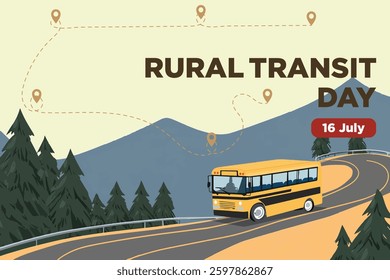 Rural Transit Day: School Bus on Scenic Mountain Road vector illustration