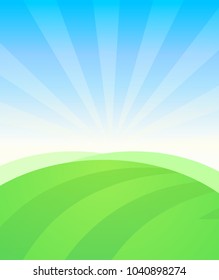Rural Vector Landscape with Green Field and Blue Sky, Eps 10