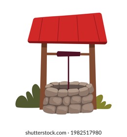 Rural Well as Stone Structure in the Ground for Accessing Water Vector Illustration