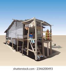 rural wood home vector illustration